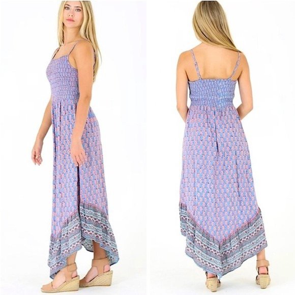 Periwinkle Floral Smocked Angled Boho Maxi Dress - Picture 2 of 2